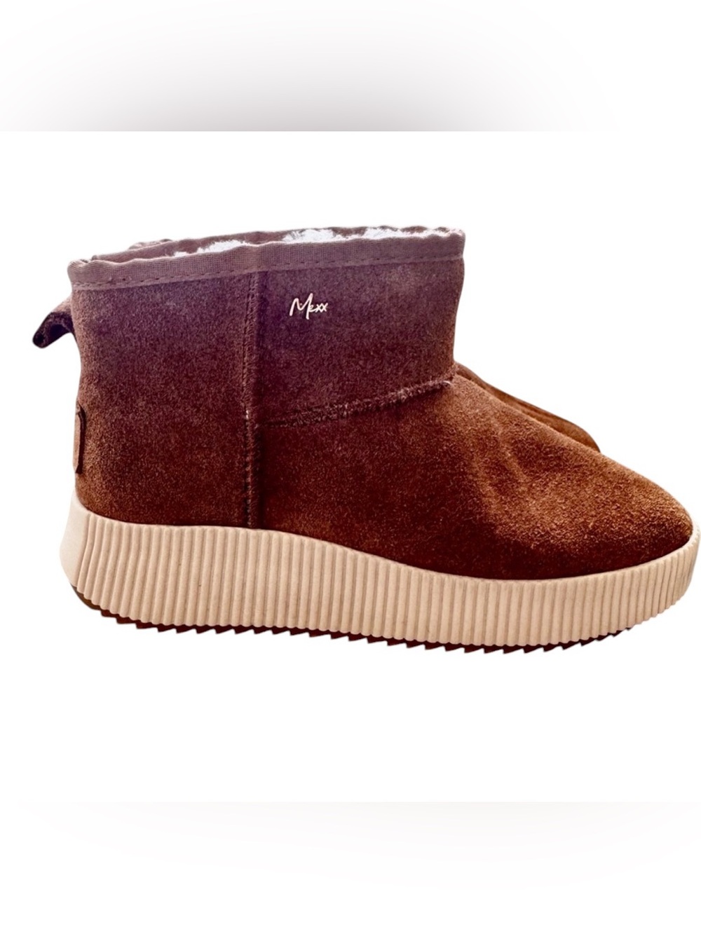 Mexx Suede Shearling Cognac Winter Ankle Boots, Booties. Size 9 NWOT Cabincore